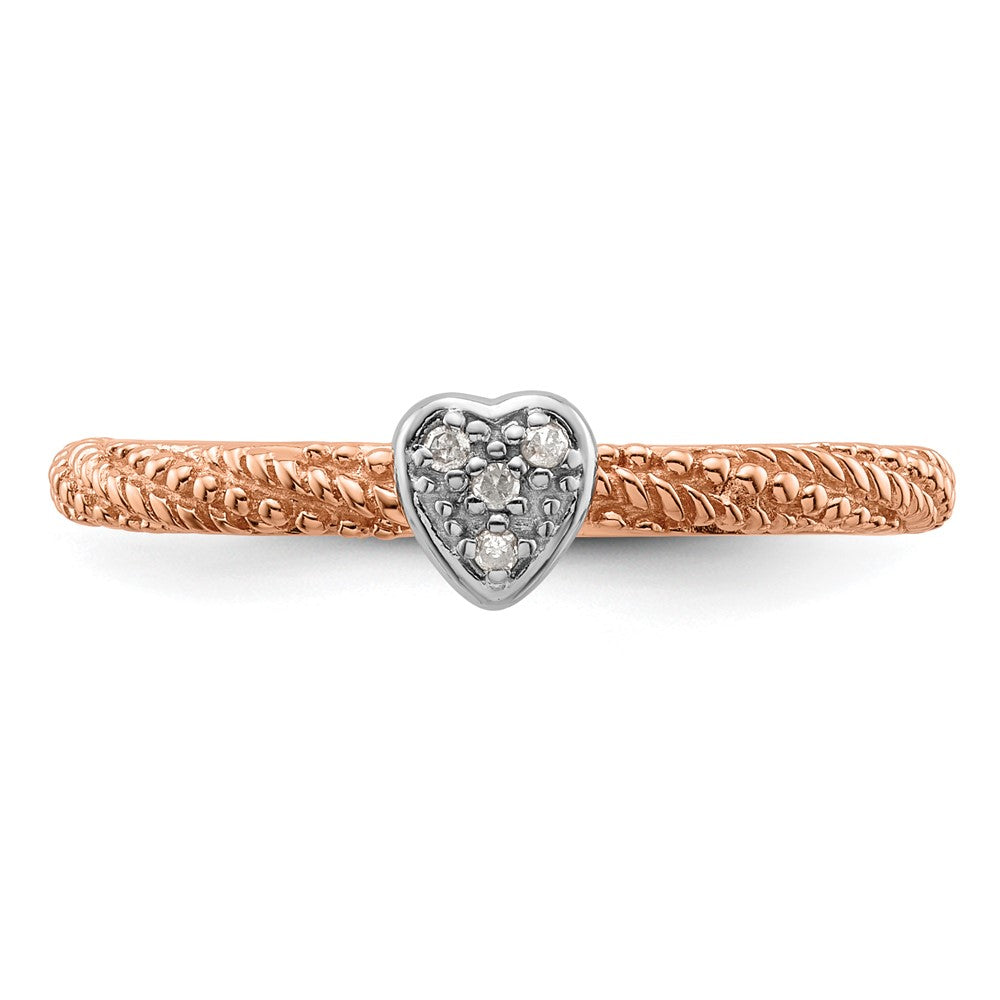 Sterling Silver Diamond Stackable Expressions Rose Gold Plated Heart Ring Size -5