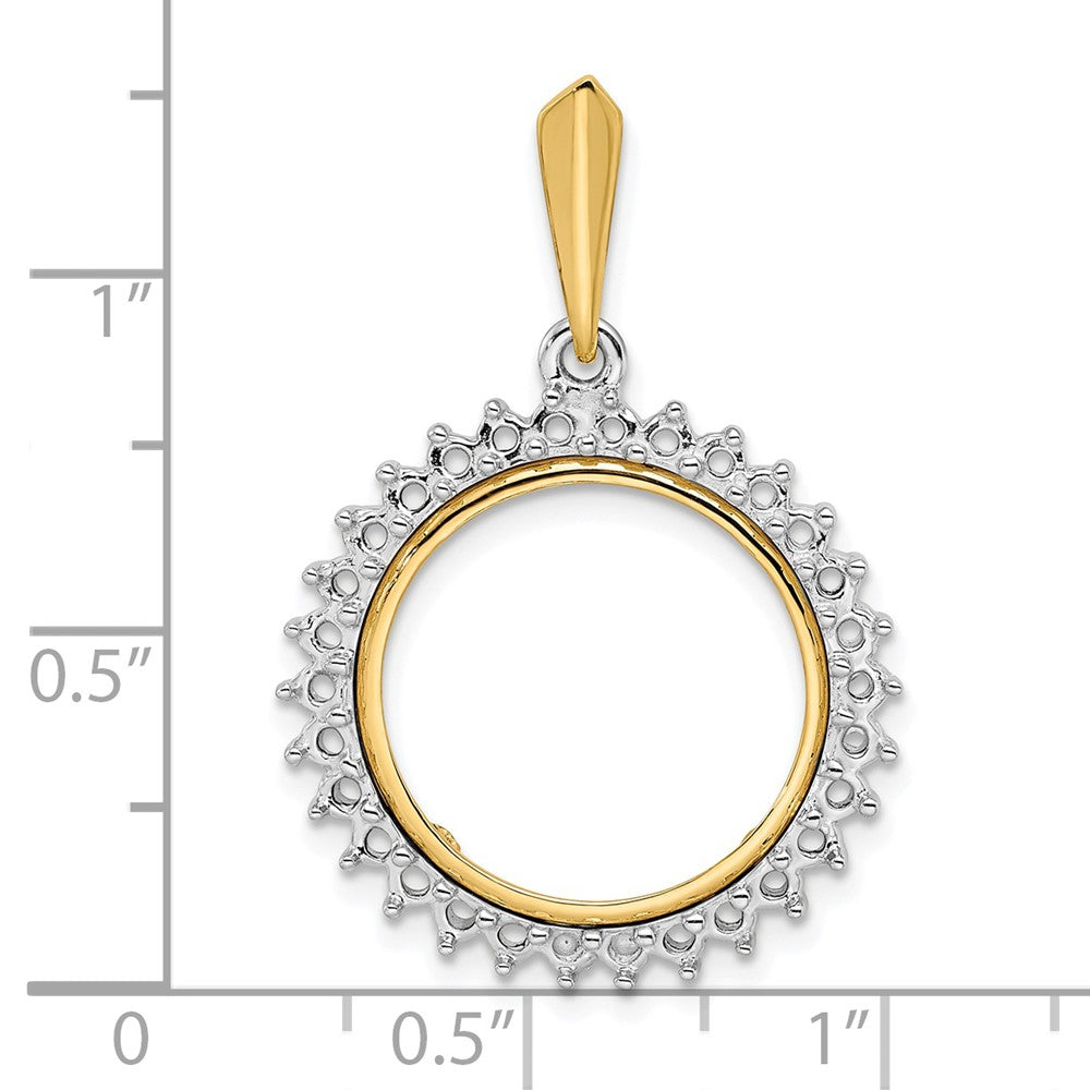 Wideband Distinguished Coin Jewelry 14k Two-tone Polished Diamond Circle 16.5mm Prong Coin Bezel Pendant Mounting