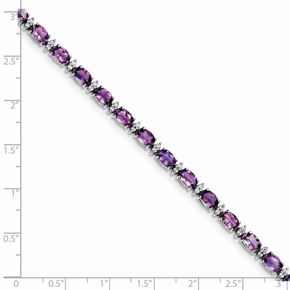 Sterling Silver Rhodium-plated Amethyst & White Topaz Bracelet 7 inches