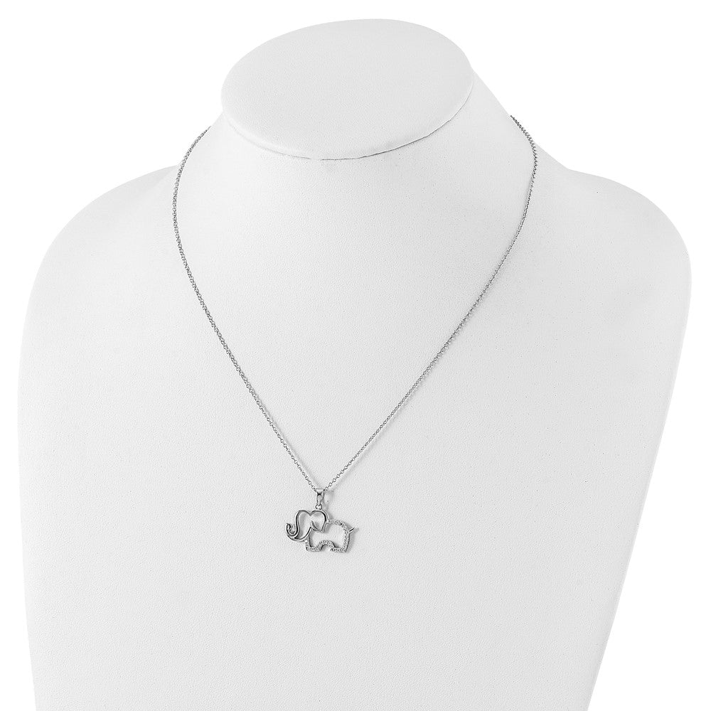 Cheryl M Sterling Silver Rhodium Plated Brilliant-cut CZ Elephant 18.25 Inch Necklace