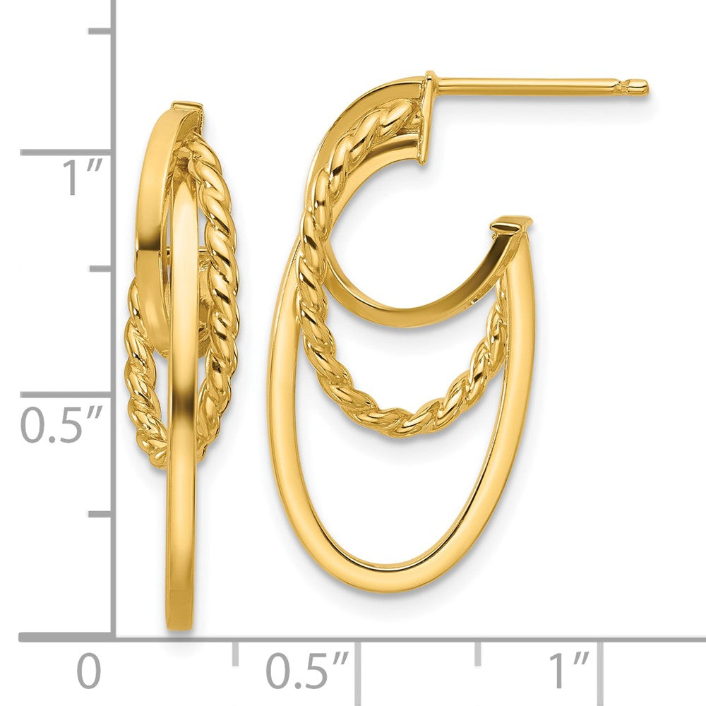 10K Polished and Twisted Oval J-Hoop Post Earrings
