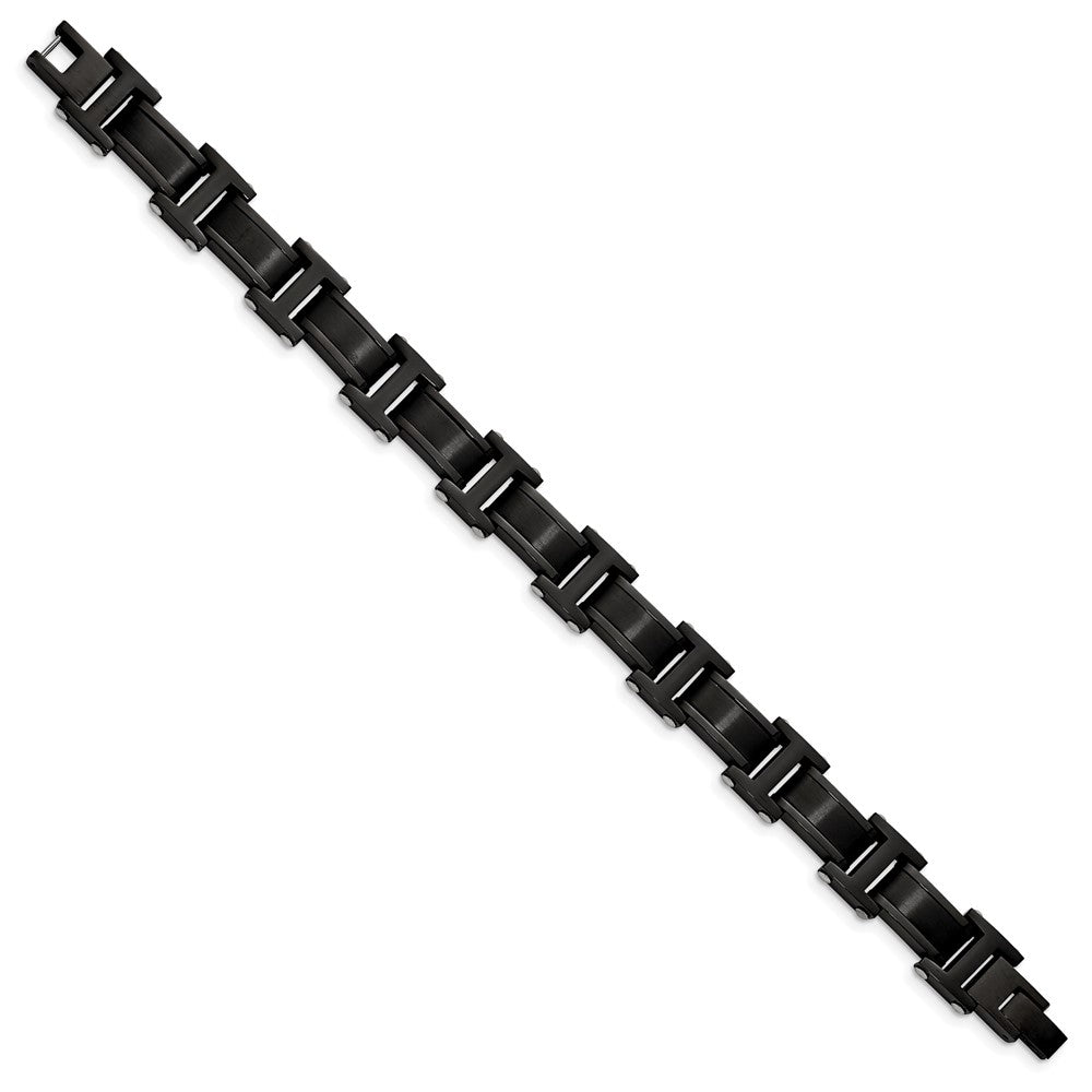 Stainless Steel Brushed and Polished Black IP-plated 8.25in Bracelet 8.25 inches