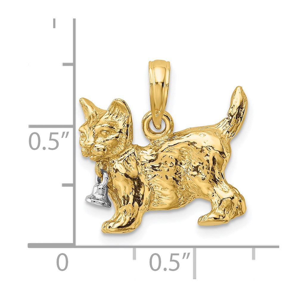 14k Two-Tone 3-D Cat w/ Dangling Bell Charm