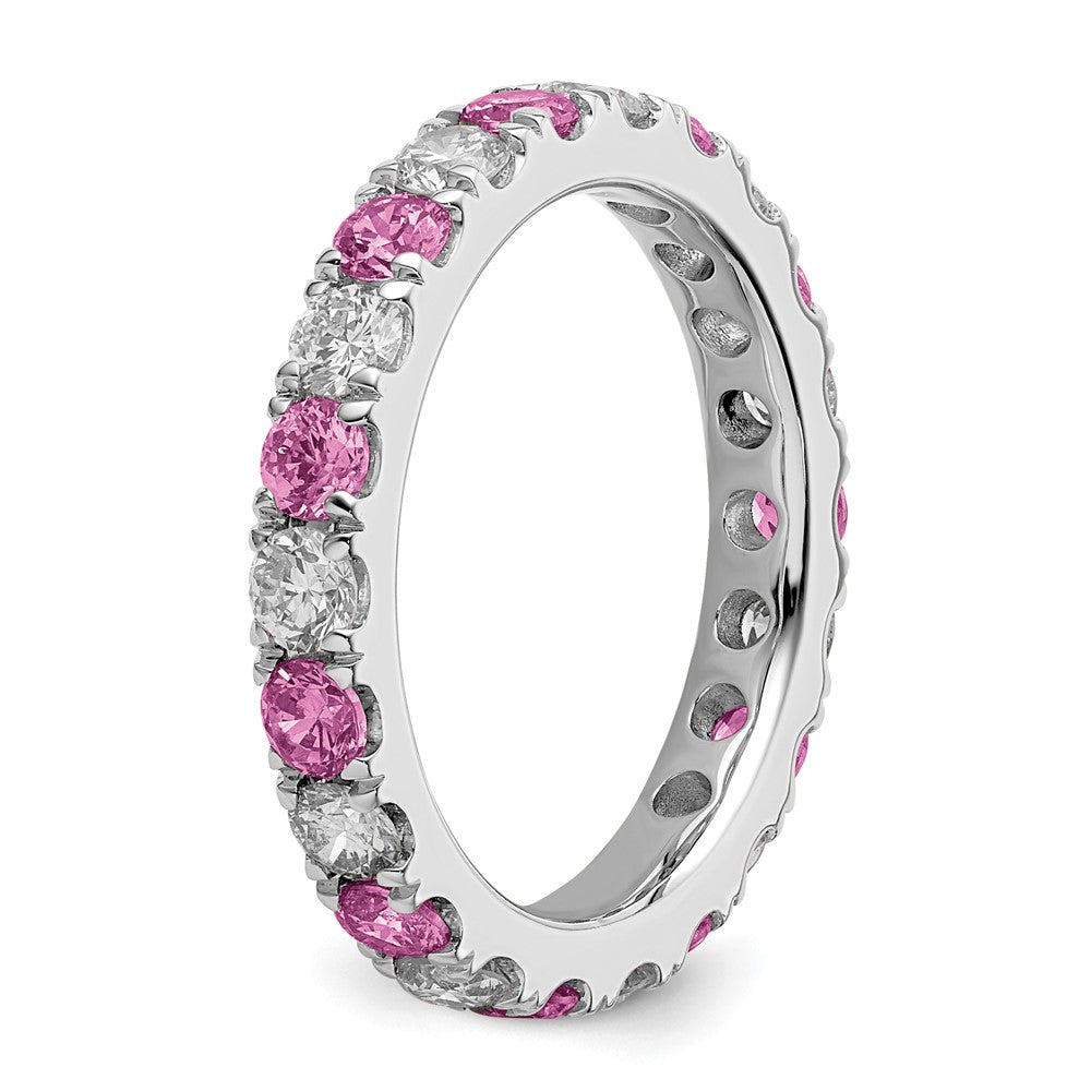 14k White Gold 1 carat Lab Grown Diamond VS/SI+ G+ and Lab Created Pink Sapphire Size 6.5 Eternity Band