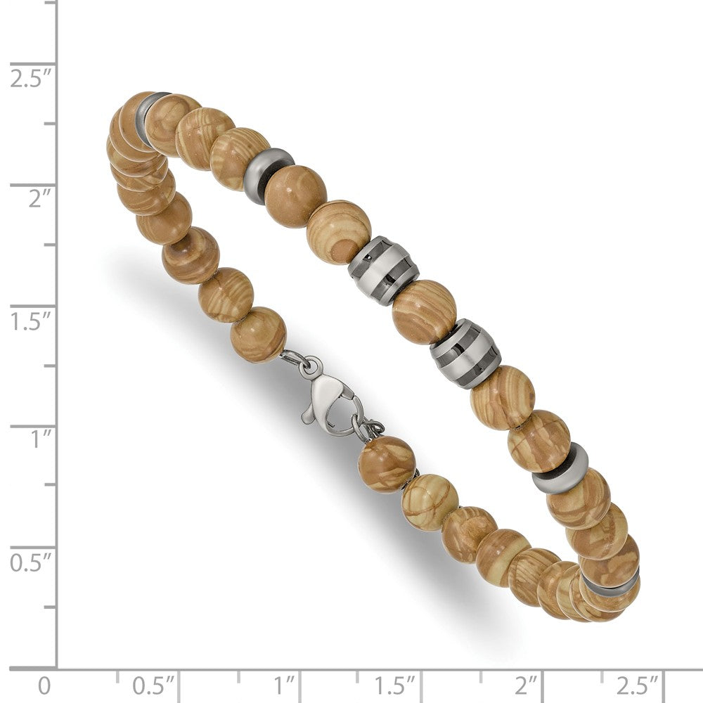 Stainless Steel Antiqued White Bronze Plate w/Grain Stone w/1in ext. Bracel 8 inches