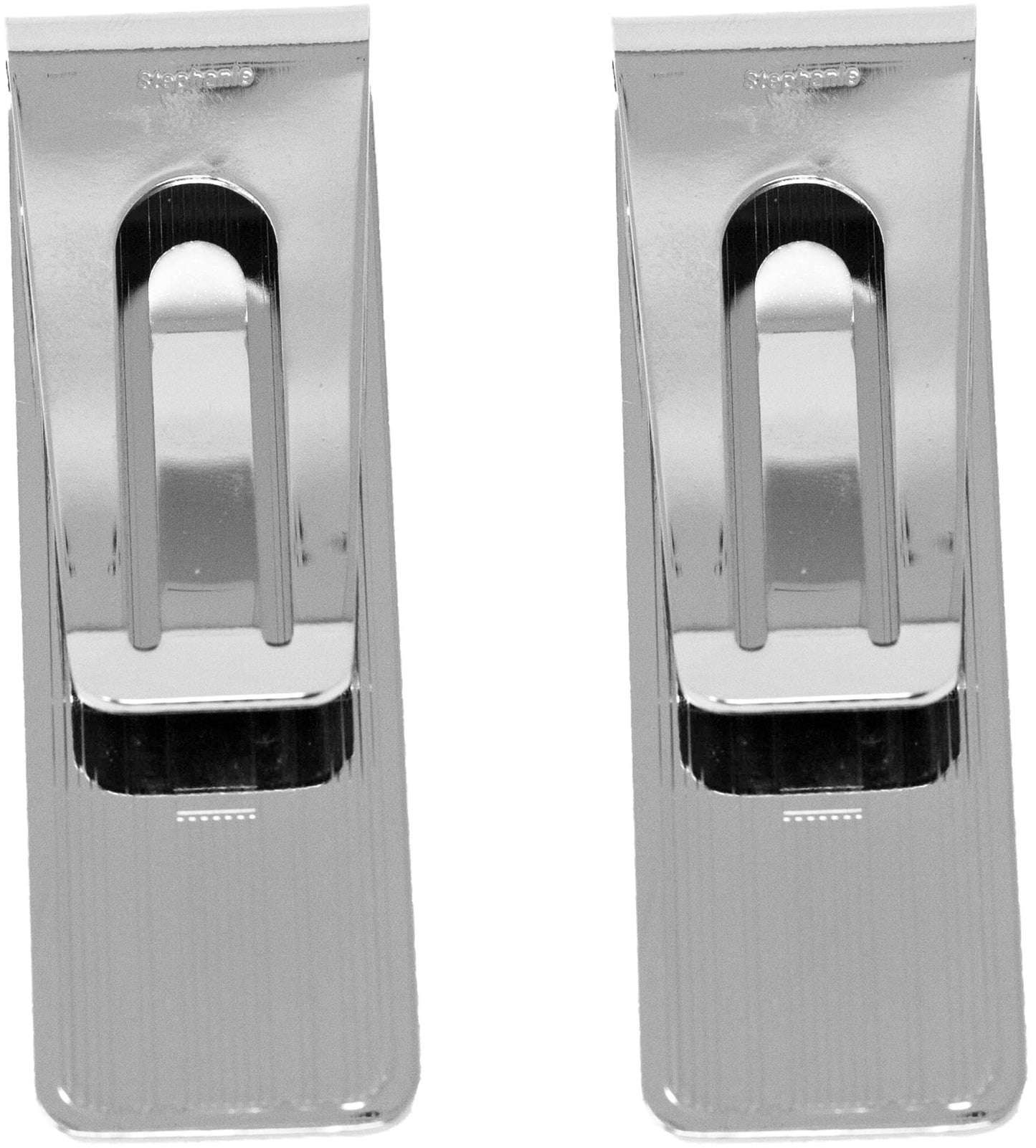 Set of 2 Chrome-Plated Slim Stainless Steel Money Clips in Silver (Parallel Lines)