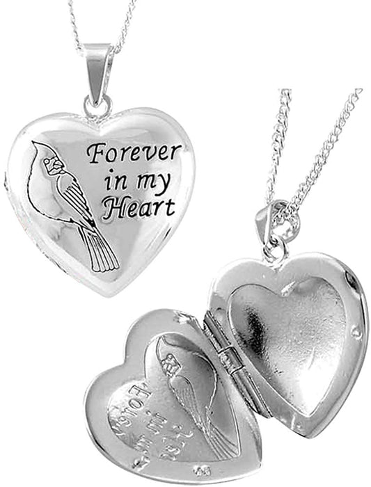 Dicksons Forever in My Heart Cardinal Locket Silver Plated 18 inch Bereavement Pendant Necklace