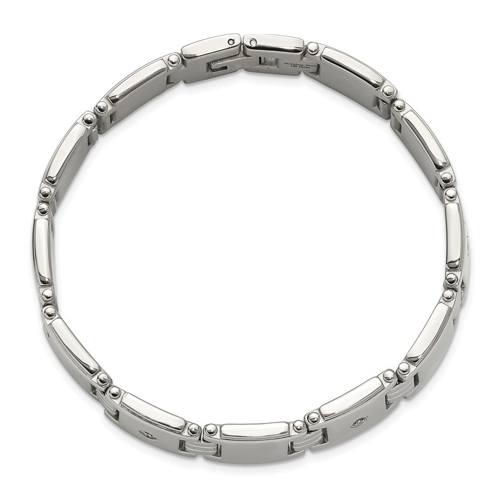 Chisel Stainless Steel Polished with 14K White Accent and .03ct Diamond 8 inch Link Bracelet 8 inches