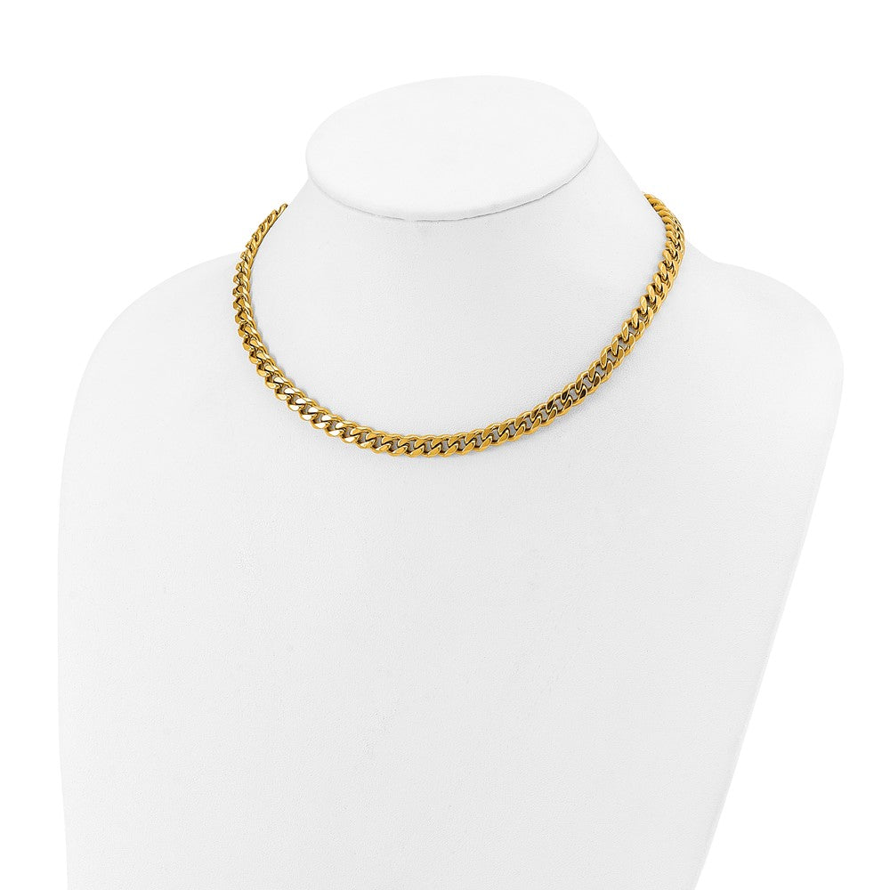Stainless Steel Polished Yellow IP-plated 16 +3in Curb Link Necklace