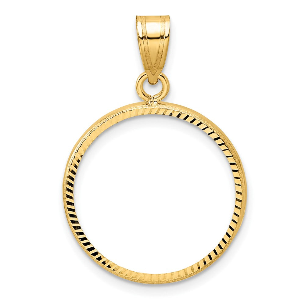 Wideband Distinguished Coin Jewelry 14k Polished and Diamond-cut 19.0mm Prong Coin Bezel Pendant