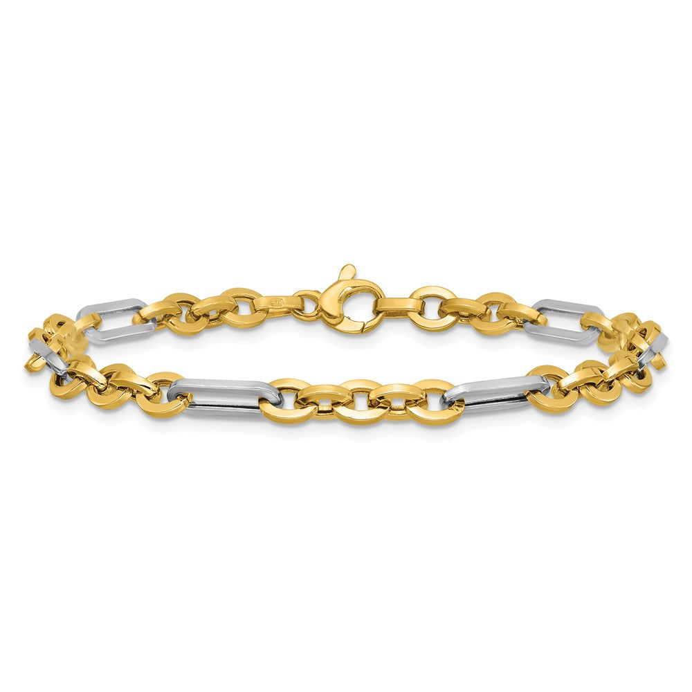 14K w/White Rhodium Polished Cable and Paperclip Link Bracelet 7.5  inches