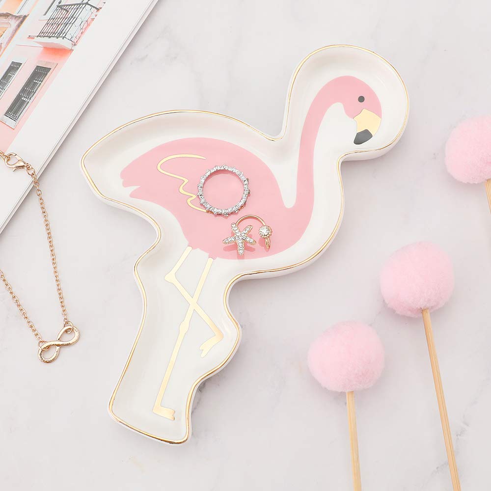 Flamingo Ceramic Trinket Plate and Decorative Jewelry Dish
