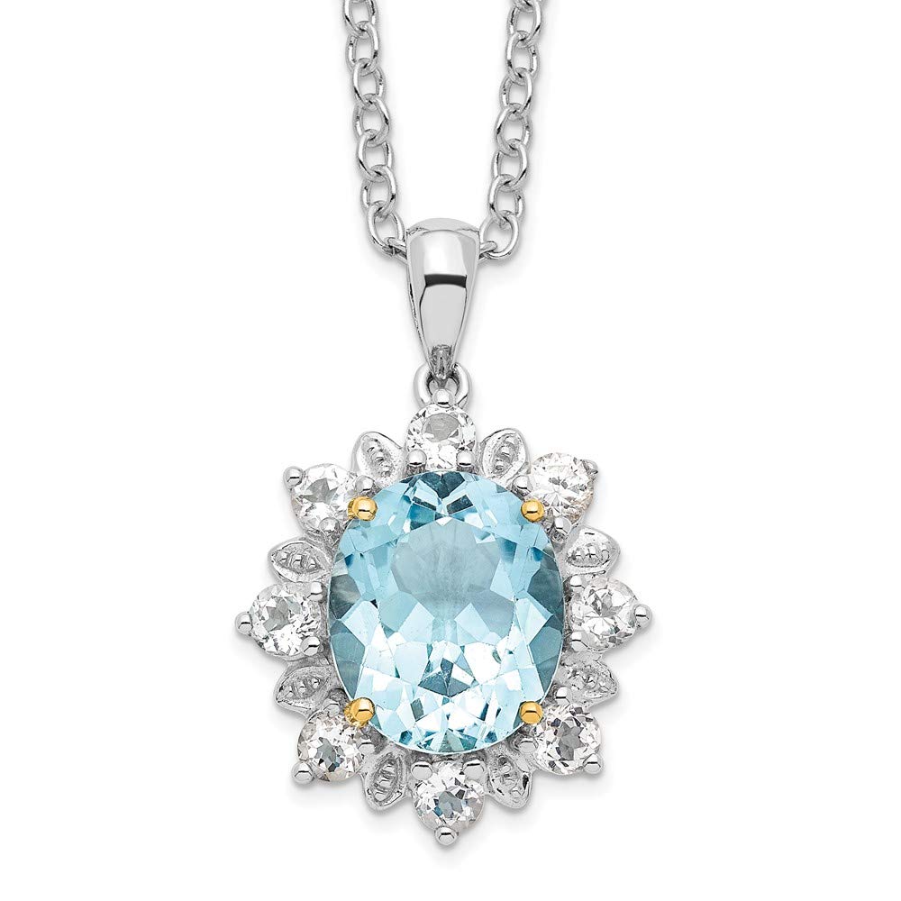 Brilliant Gemstones Sterling Silver with 14K Accent Rhodium-plated Sky Blue Topaz and White Topaz 18 Inch Necklace with 2 Inch Extender 18 Inches