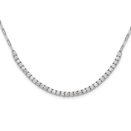 Sterling Shimmer Sterling Silver Rhodium-plated CZ 33 Stone 16 inch with 2 inch extender Paperclip Link Necklace 16 Inches