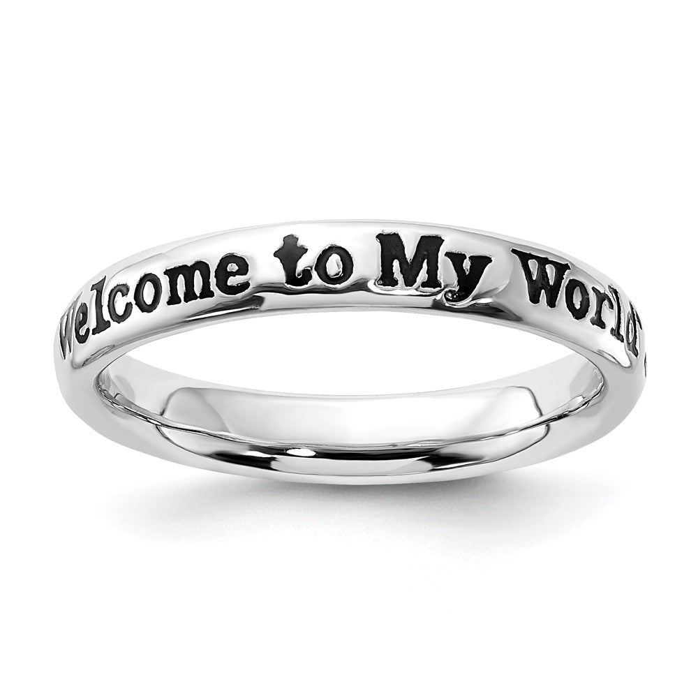 Sterling Silver Stackable Expressions Enamel Lyric Welcome to My World Ring
