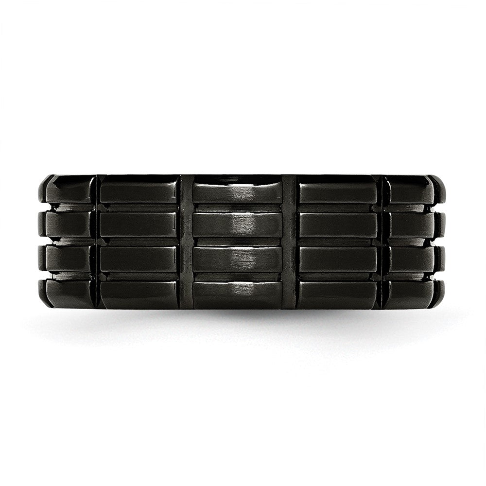 Titanium Brushed Black IP-plated 8mm Grooved Band Size - 7