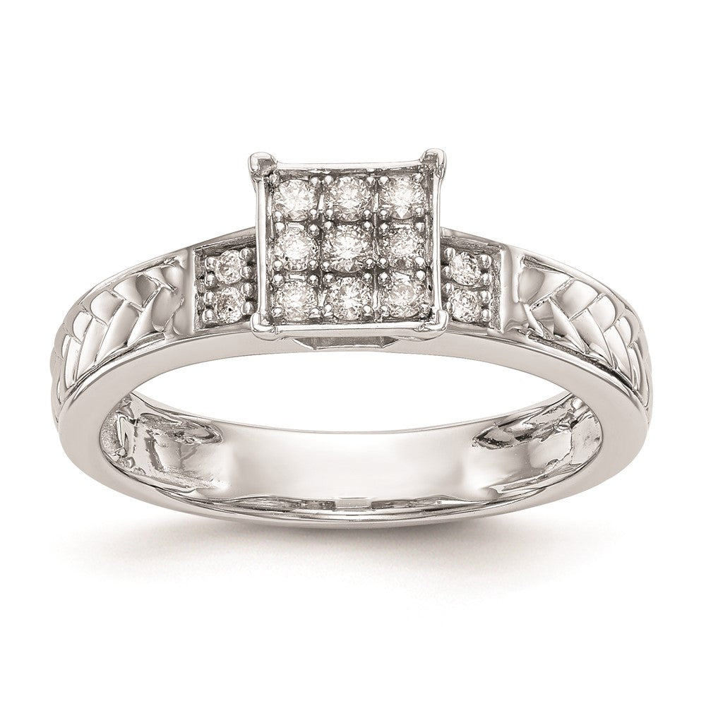 10K White Gold Square Cluster 1/6 carat Diamond Trio Complete Engagement Ring