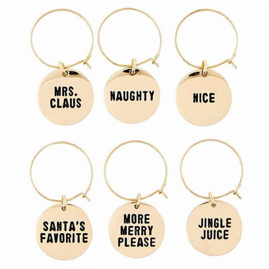 Santa Barbara Design Studio N6175 Holiday Wine Charms in Wood Box, Spirits Bright