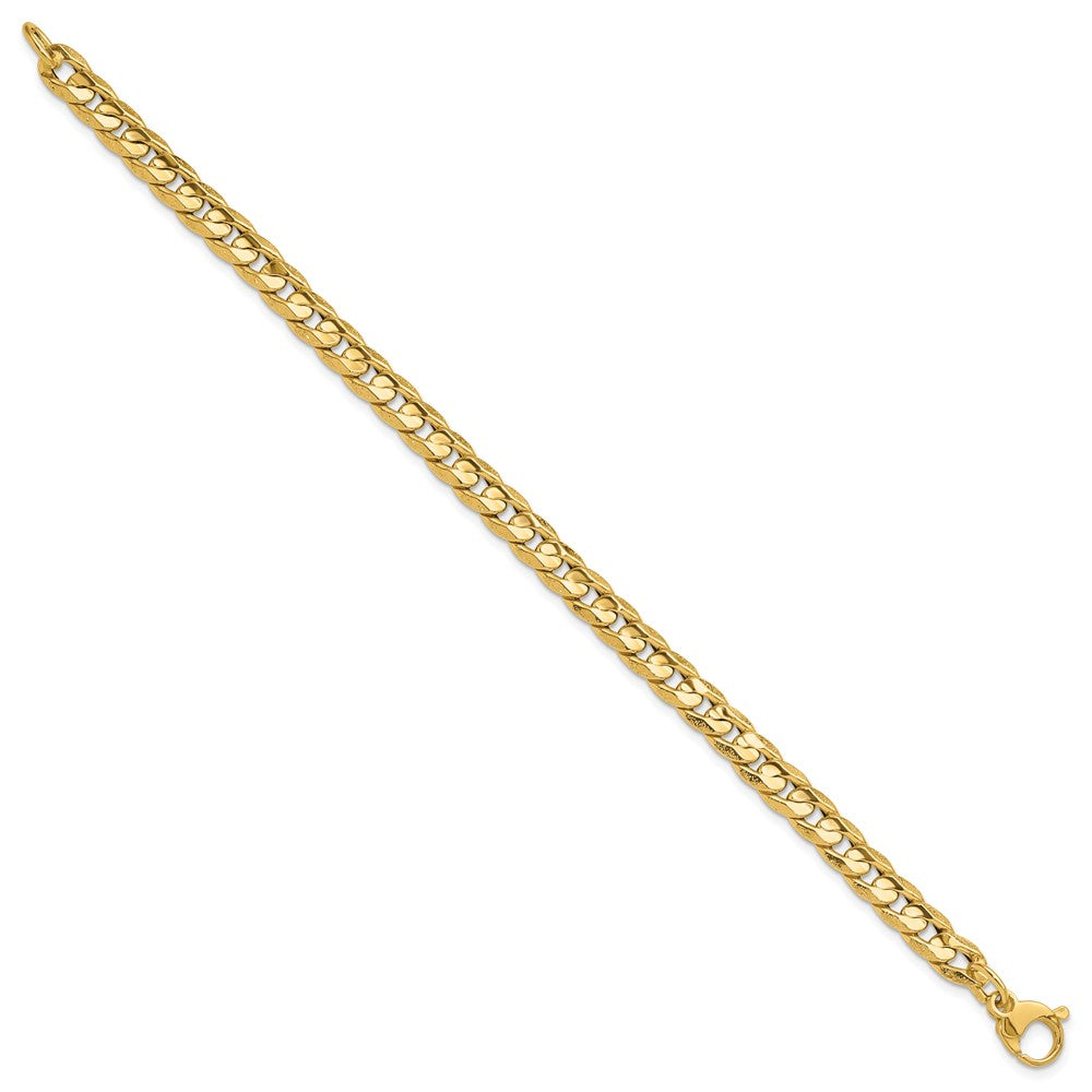 14K Polished and Textured Fancy Curb Bracelet 7.5  inches