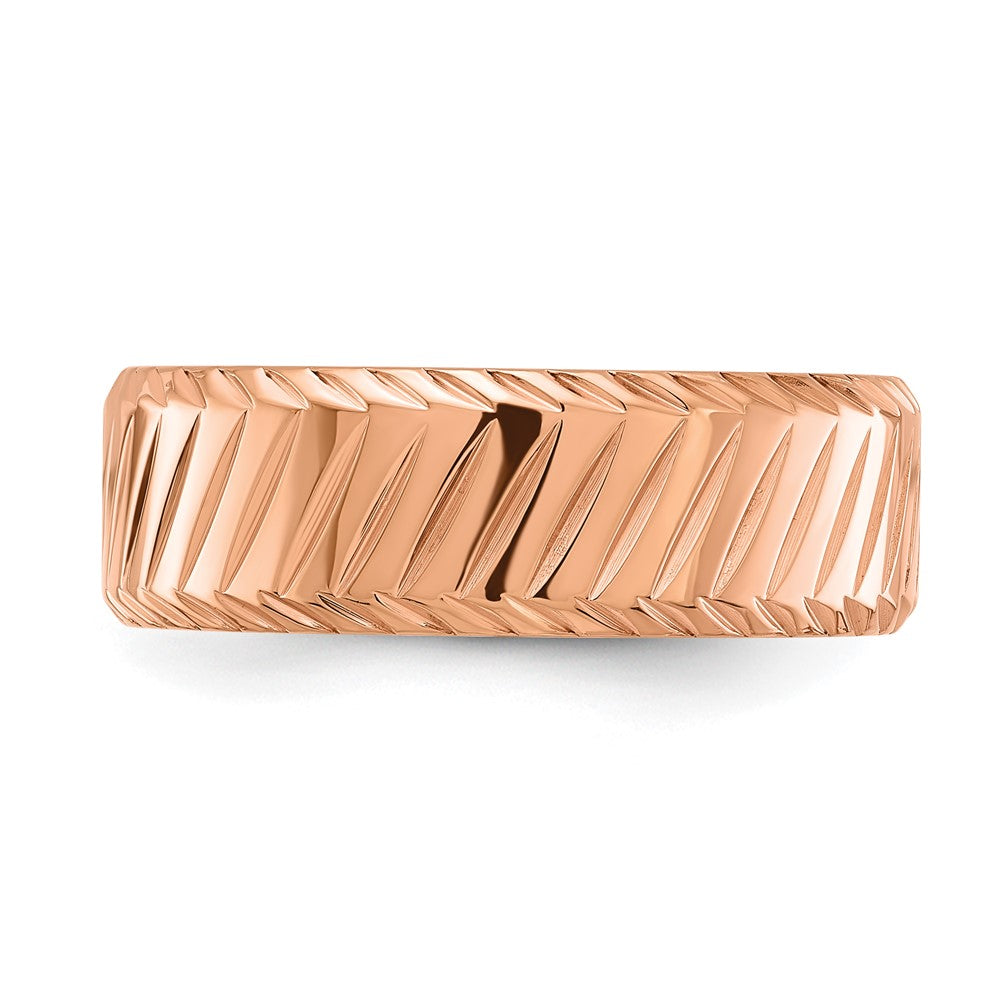 Chisel Stainless Steel Polished Rose IP-plated Grooved 8mm Band Size - 10