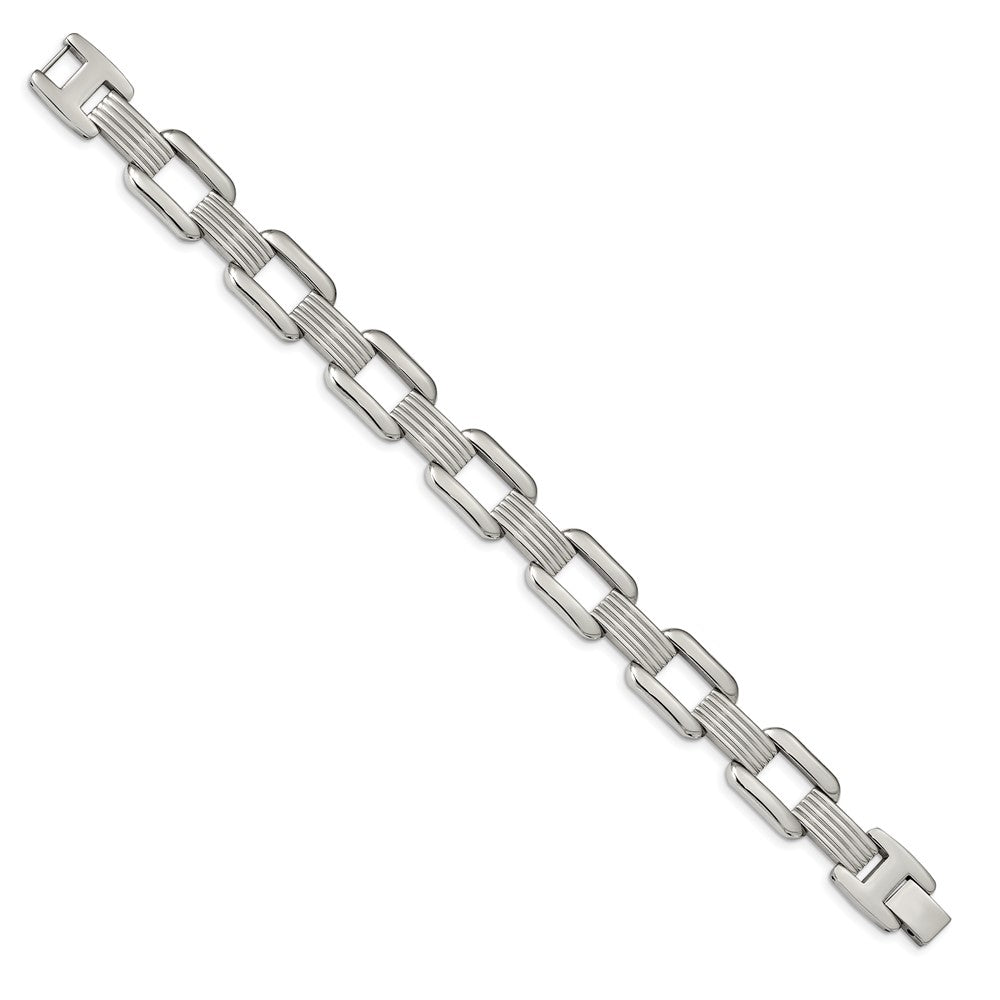 Stainless Steel Polished Square Open Link 8.5in Bracelet 8.5 inches