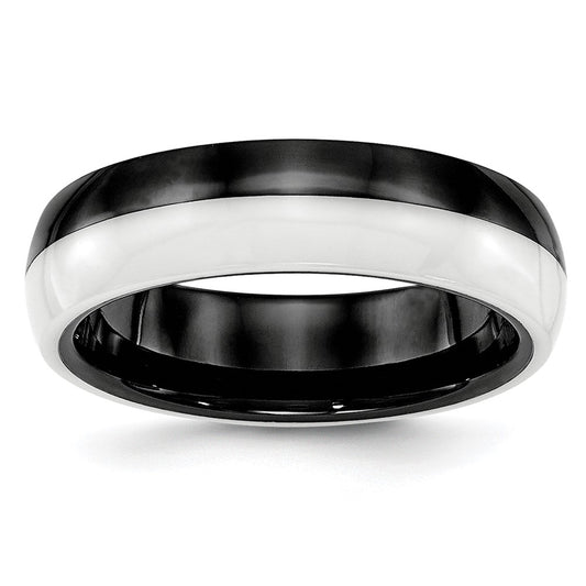 Ceramic Black and White 6mm Polished Band Size - 7