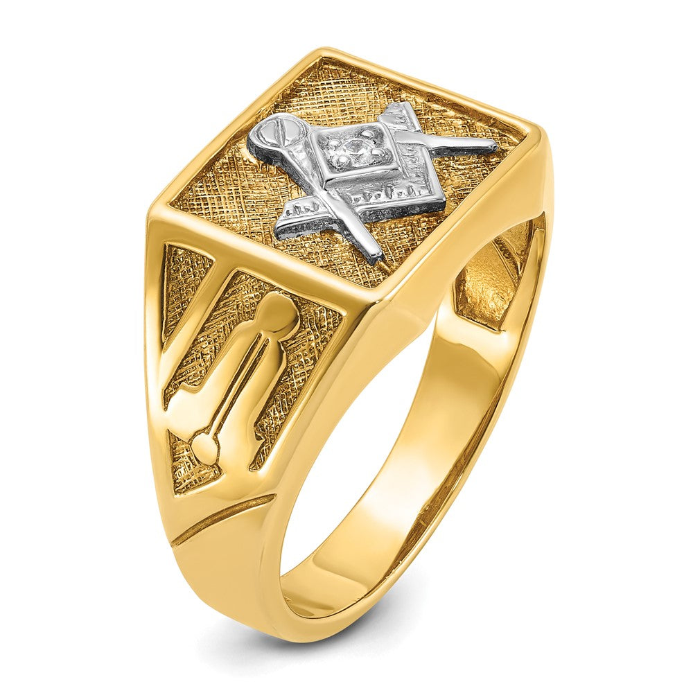 IBGoodman 14k with White Rhodium Men's Polished and Textured Diamond Blue Lodge Master Masonic Ring Size 10