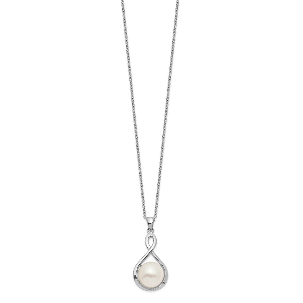 Sterling Silver Rhodium-plated 10-11mm White Button Freshwater Cultured Pearl 17 inch Necklace 17 Inches