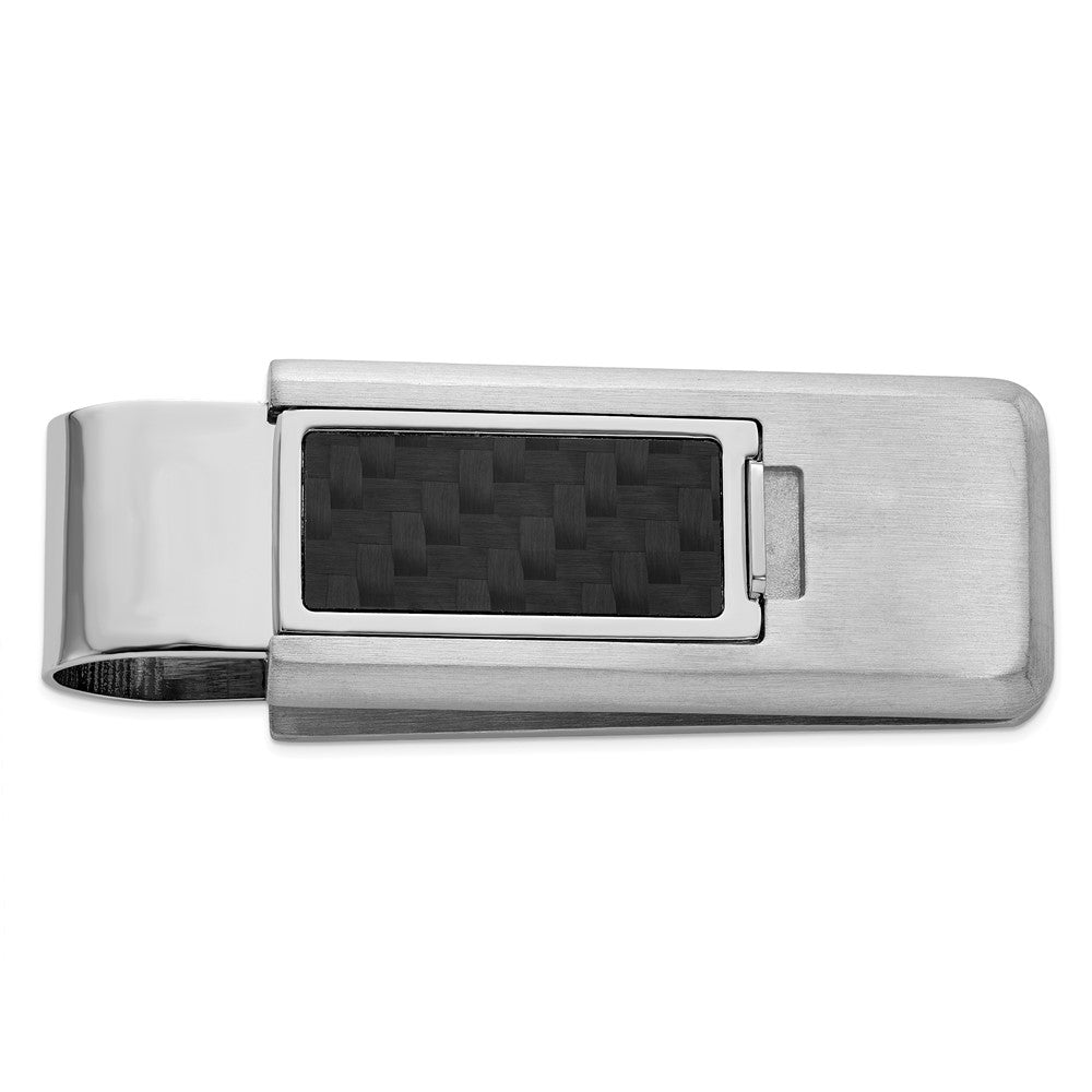 Kelly Waters Stainless Steel with Black Carbon Fiber Inlay Flip Money Clip