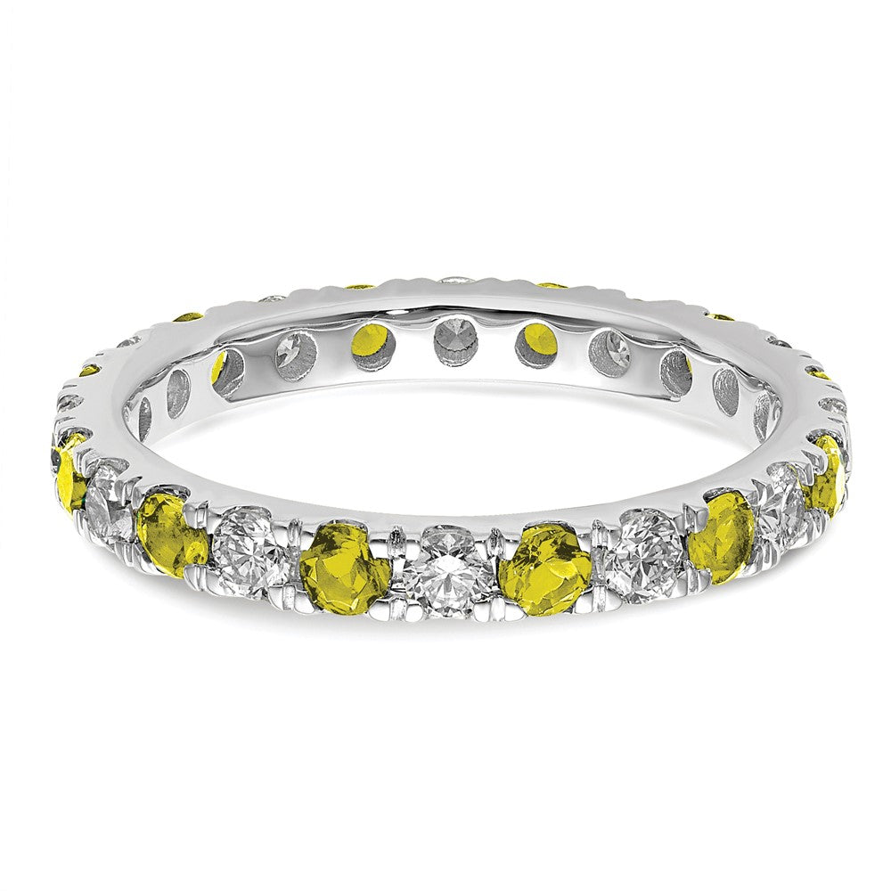 14k White Gold 3/4 carat Lab Grown Diamond VS/SI+ G+ and Lab Created Yellow Sapphire Size 5.5 Eternity Band