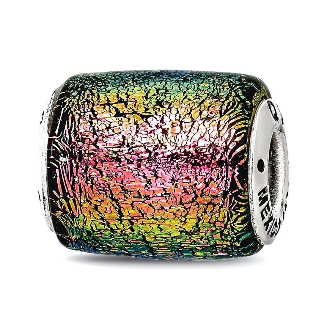 Sterling Silver Reflections Purple Dichroic Glass Barrel Bead