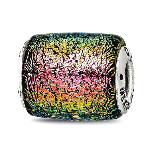 Sterling Silver Reflections Purple Dichroic Glass Barrel Bead