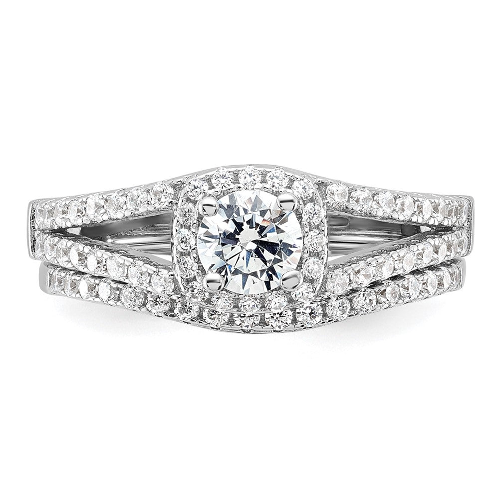 Brilliant Embers Sterling Silver Rhodium-plated 67 Stone Micro Pav‚ CZ 2 Piece Wedding Ring Set