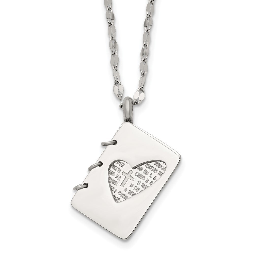 Stainless Steel Brushed and Polished Lord's Prayer Notebook Necklace