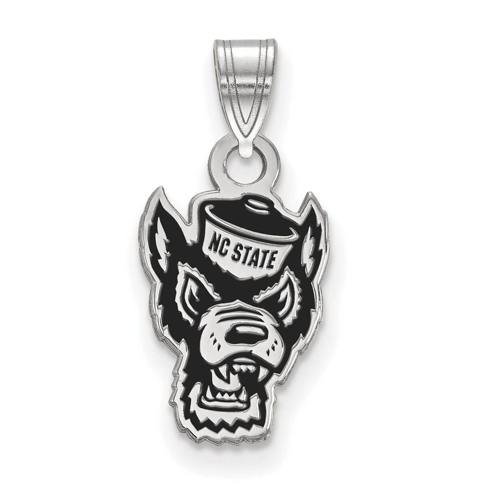 Sterling Silver Rhodium-plated LogoArt North Carolina State University Wolf Small Enameled Pendant Q-SS075NCS