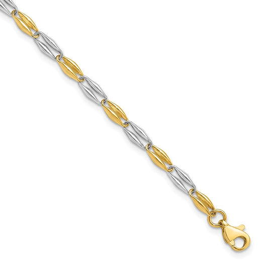 14K Two-tone Polished Fancy Link Bracelet 7.5  inches