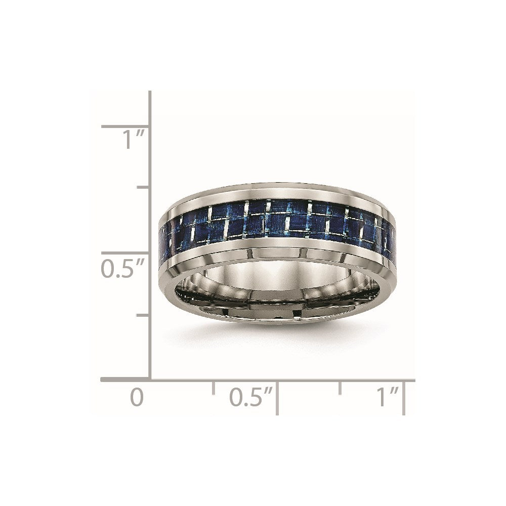 Titanium Polished w/Blue Carbon Fiber Inlay 8mm Beveled Edge Band Size - 10.5