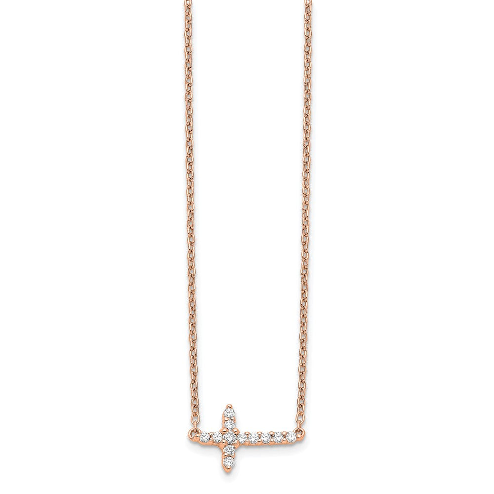 14k Rose Gold Diamond Sideways Cross 18in Necklace