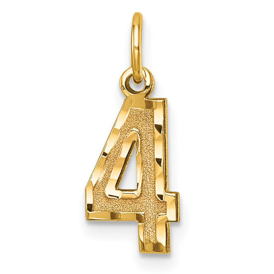 10ky Casted Small Diamond-cut Number 4 Charm