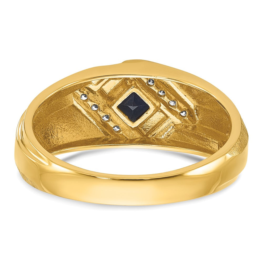 14k IBGoodman Men's Created Sapphire and 1/15 carat Diamond Satin Complete Ring Size 10