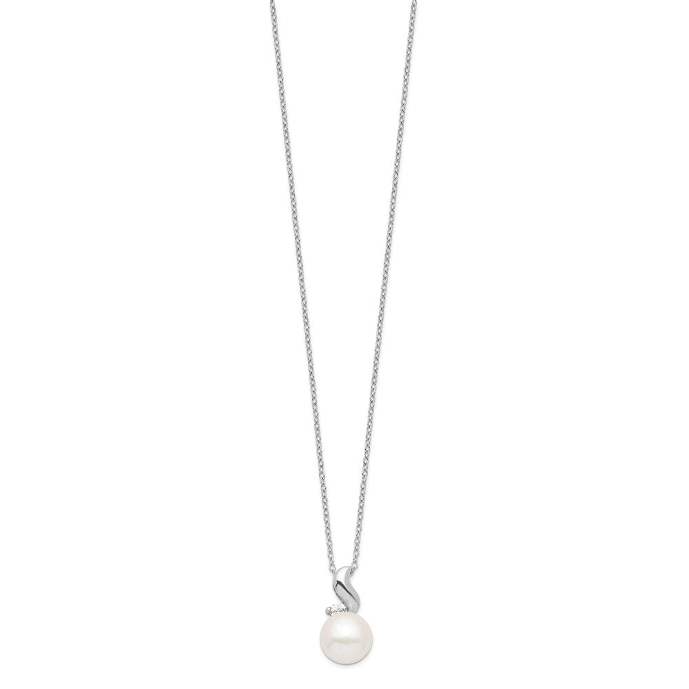 Sterling Silver Rhodium-plated 9-10mm White Button Freshwater Cultured Pearl and CZ 17 inch Necklace 17 Inches