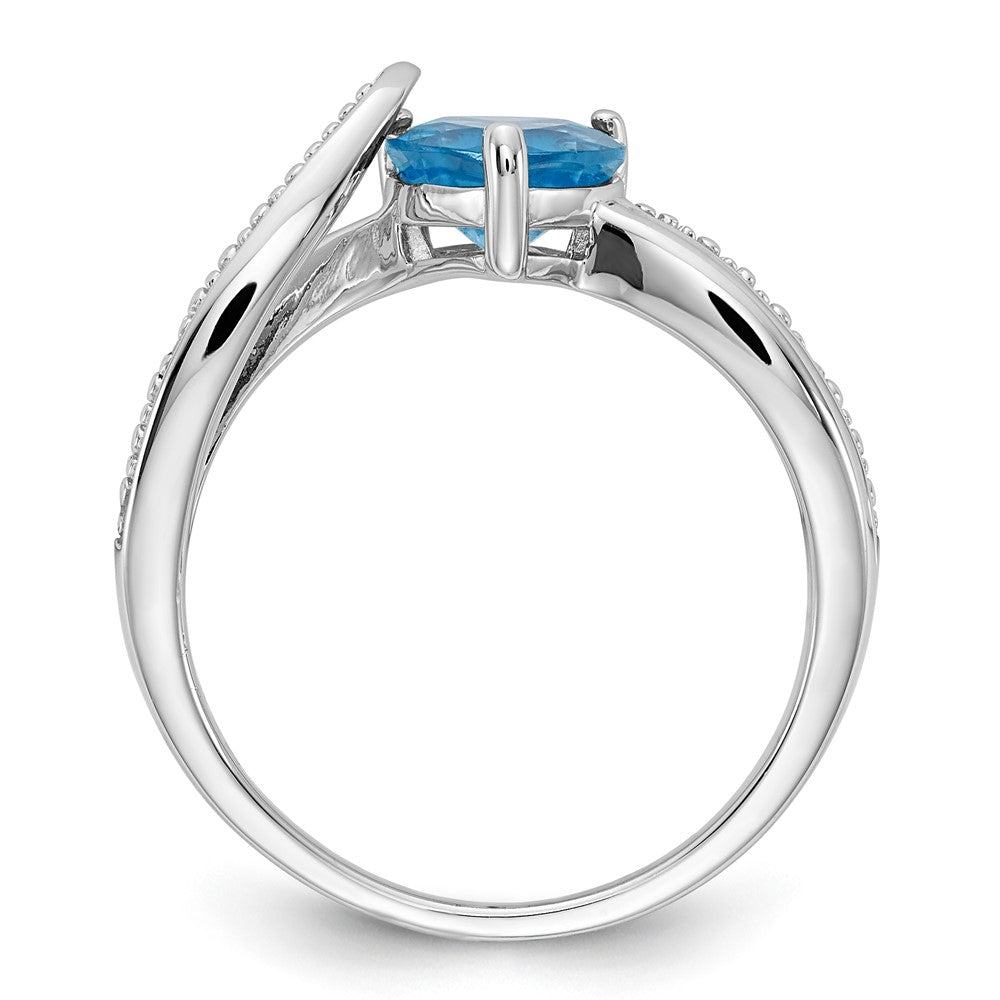 Sterling Silver Heart Shaped Blue Topaz & Diamond Ring
