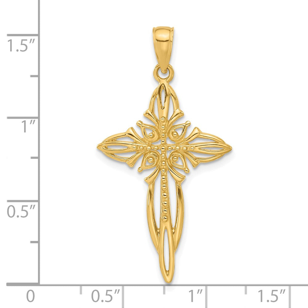 14K Polished and Cut-Out Beaded Cross