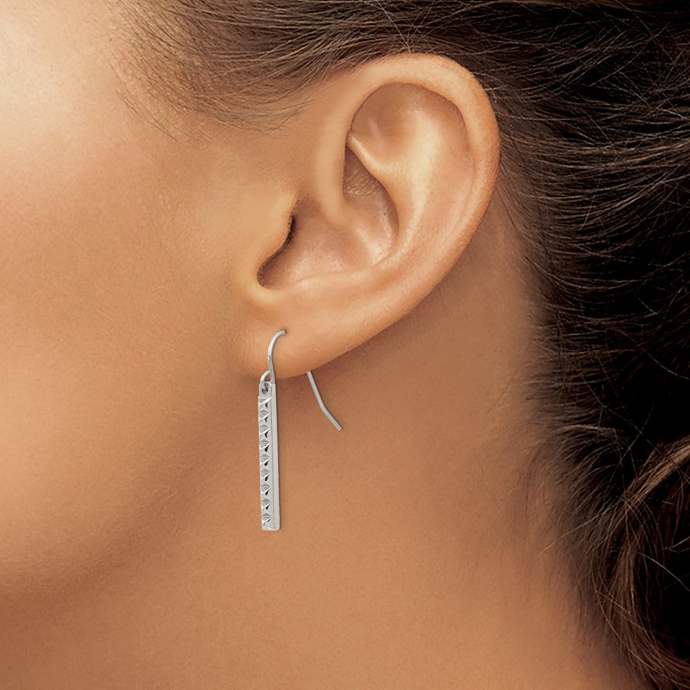 Stainless Steel Polished Studded Bar Shepherds Hook Earrings