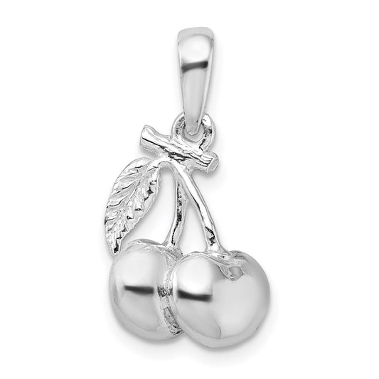 De-Ani Sterling Silver Rhodium-Plated Polished 3D Cherries Pendant