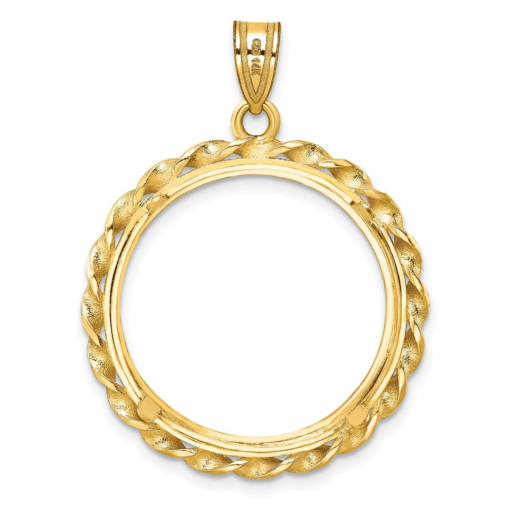 Wideband Distinguished Coin Jewelry 14k Polished Wide Twisted Wire 22.0mm Prong Coin Bezel Pendant
