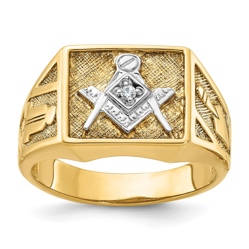 IBGoodman 14k with White Rhodium Men's Polished and Textured Diamond Blue Lodge Master Masonic Ring Size 10