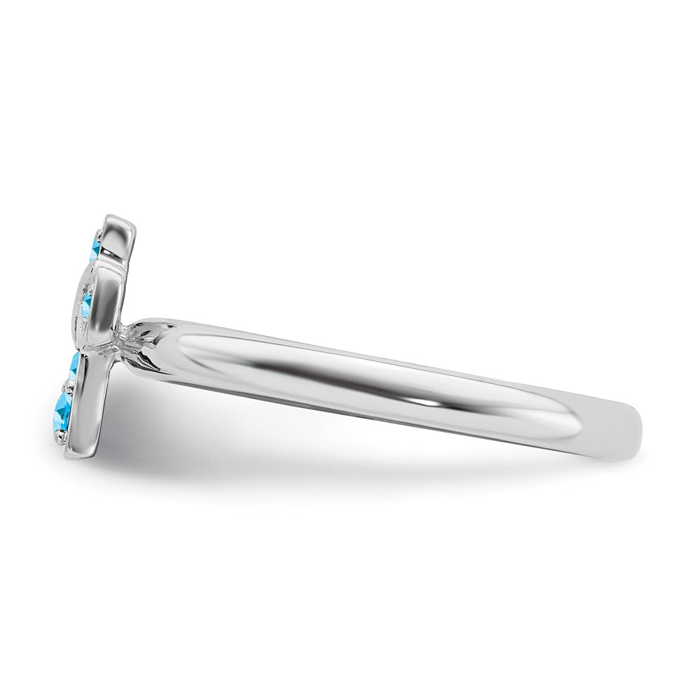 Sterling Silver Stackable Expressions Rhodium Blue Topaz Cross Ring Size -5