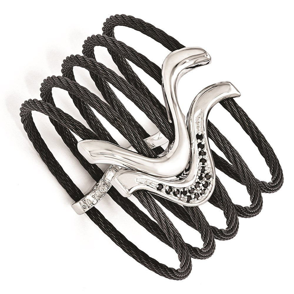 Edward Mirell Black Ti & Sterling Silver Black Spinel Cable Flex Cuff Bangl
