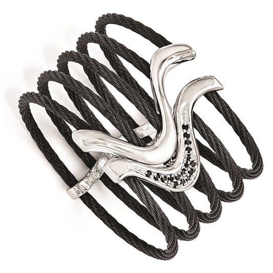 Edward Mirell Black Ti & Sterling Silver Black Spinel Cable Flex Cuff Bangl